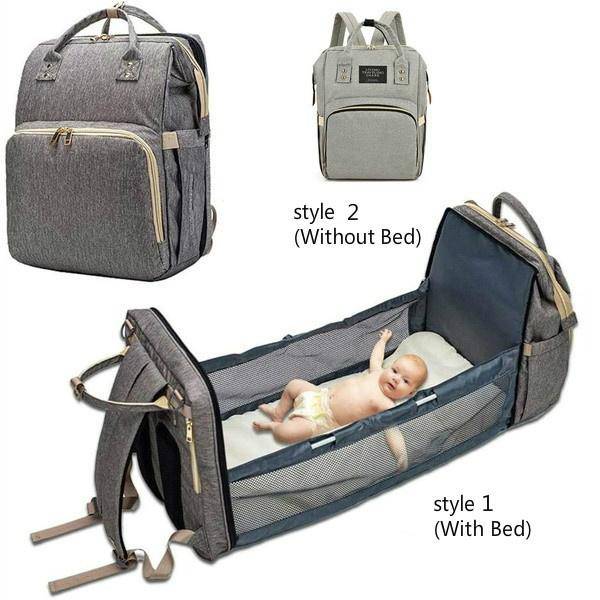 Portable Folding Crib Mommy Bag Bed Backpack - Pink