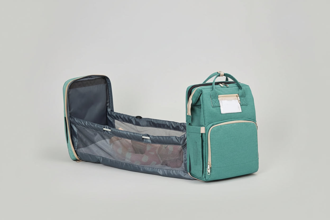 3-In-One Diaper Bag Portable Bed - mint green
