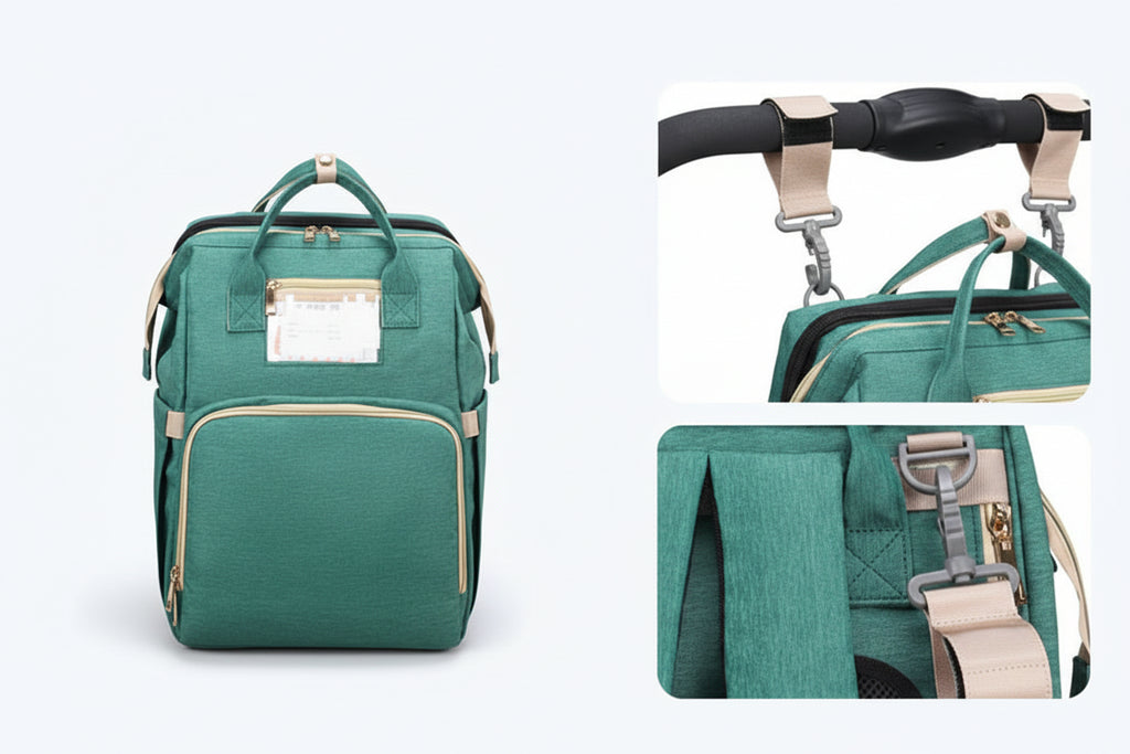 3-In-One Diaper Bag Portable Bed - mint green