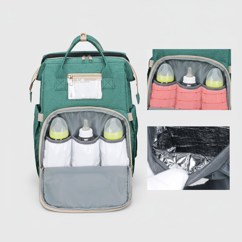 3-In-One Diaper Bag Portable Bed - mint green