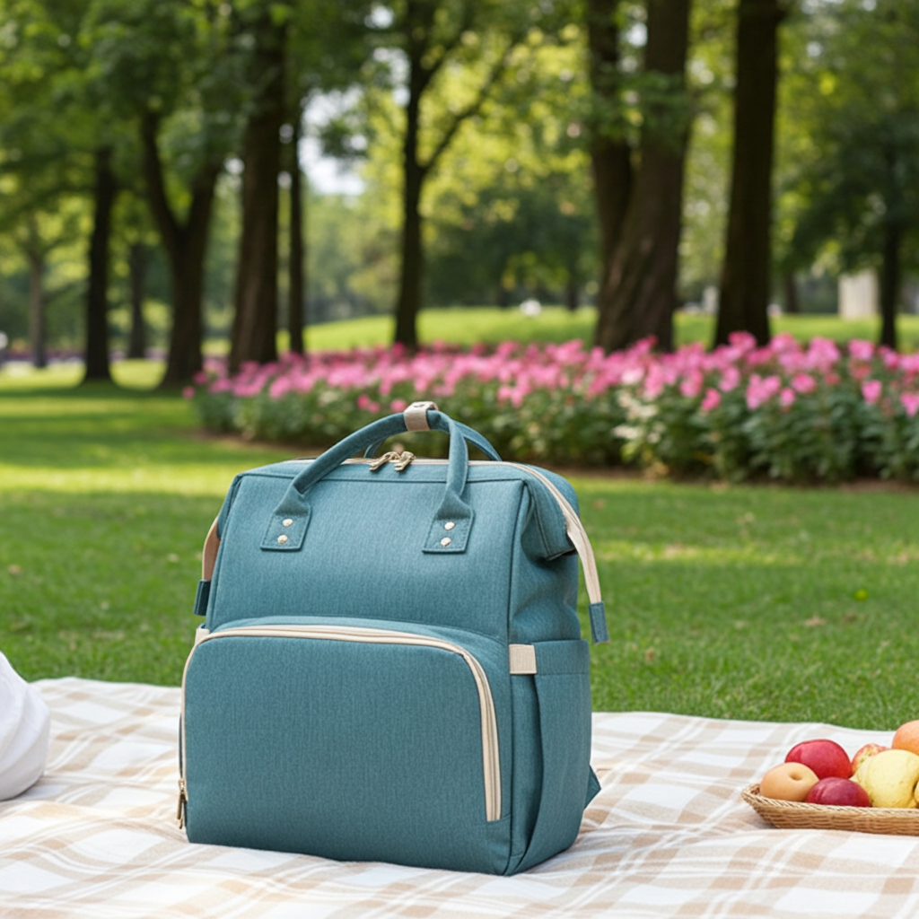 3-In-One Diaper Bag Portable Bed - mint green